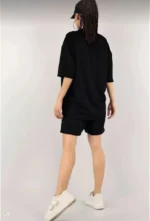 Unisex Nakış İşlemeli Şort Takım - Siyah - Görsel 4