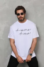 Unisex Bisiklet Yaka Baskılı Oversize T-Shirt - Beyaz - Görsel 2