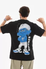 Unisex Bisiklet Yaka Baskılı Oversize T-Shirt - Siyah - Görsel 2