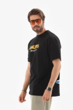 Unisex Bisiklet Yaka Baskılı Oversize T-Shirt - Siyah - Görsel 4