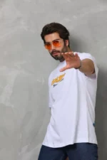 Unisex Bisiklet Yaka Baskılı Oversize T-Shirt - Beyaz - Görsel 2