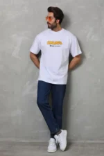 Unisex Bisiklet Yaka Baskılı Oversize T-Shirt - Beyaz - Görsel 4