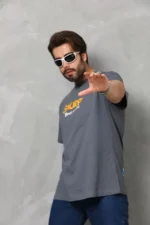 Unisex Basic Bisiklet Yaka Oversize T-Shirt - Füme - Görsel 2