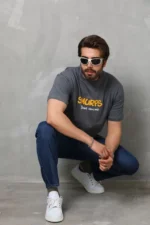 Unisex Basic Bisiklet Yaka Oversize T-Shirt - Füme - Görsel 3