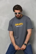 Unisex Basic Bisiklet Yaka Oversize T-Shirt - Füme - Görsel 4