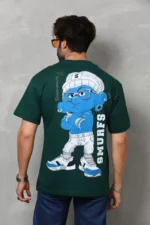 Unisex Basic Bisiklet Yaka Oversize T-Shirt - Yeşil - Görsel 3