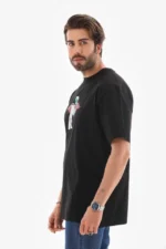 Unisex Bisiklet Yaka Baskılı Oversize T-Shirt - Siyah - Görsel 2