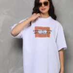Unisex Bisiklet Yaka Baskılı Oversize T-Shirt - Beyaz
