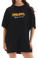 Unisex Bisiklet Yaka Baskılı Oversize T-Shirt - Siyah - Görsel 3