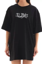 Unisex Bisiklet Yaka Baskılı Oversize T-Shirt - Siyah - Görsel 4