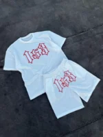 Erkek Nakış İşlemeli Şortlu Takım - Beyaz - Görsel 2