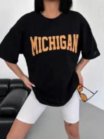 Unisex Bisiklet Yaka Baskılı Oversize T-Shirt - Beyaz - Görsel 3