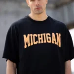 Unisex Bisiklet Yaka Baskılı Oversize T-Shirt - Siyah