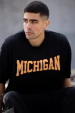 Unisex Bisiklet Yaka Baskılı Oversize T-Shirt - Siyah - Görsel 3