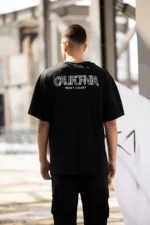 Unisex Bisiklet Yaka Baskılı Oversize T-Shirt - Siyah - Görsel 2