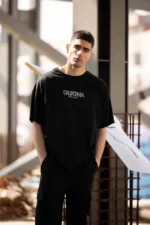 Unisex Bisiklet Yaka Baskılı Oversize T-Shirt - Siyah - Görsel 3