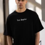 Unisex Bisiklet Yaka Baskılı Oversize T-Shirt - Siyah