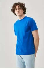 Unisex Düz Biskilet Yaka Oversize T-shirt - Mavi - Görsel 2