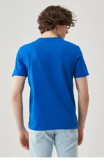 Unisex Düz Biskilet Yaka Oversize T-shirt - Mavi - Görsel 3