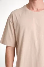 Unisex Düz Biskilet Yaka Oversize T-shirt - Bej - Görsel 3