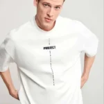 Unisex Bisiklet Yaka Baskılı Oversize T-Shirt - Beyaz