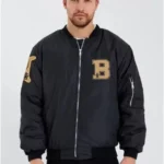 Unisex Uzun Kol Baskılı Bomber Ceket - Siyah