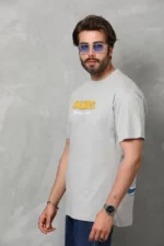 Unisex Basic Bisiklet Yaka Oversize T-Shirt - Gri - Görsel 2