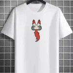 Unisex Bisiklet Yaka Baskılı Oversize T-Shirt - Beyaz