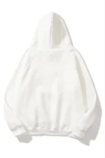 3 İplik Pamuklu Unisex Kapşonlu Sweetshirt - Beyaz - Görsel 2