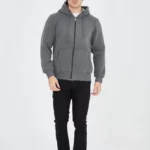 Unisex Tam Fermuarlı Kapşonlu  SweatShirt - Füme