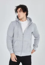 Unisex Tam Fermuarlı Kapşonlu  SweatShirt - Gri - Görsel 4