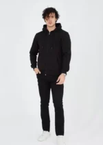 Unisex Tam Fermuarlı Kapşonlu  SweatShirt - Siyah - Görsel 3