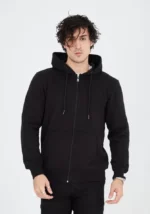 Unisex Tam Fermuarlı Kapşonlu  SweatShirt - Siyah - Görsel 4