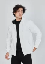 Unisex Tam Fermuarlı Kapşonlu  SweatShirt - Beyaz - Görsel 3