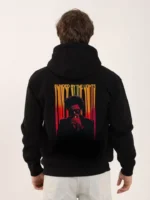 Unisex Baskılı Oversize Üç İplik Kapüşonlu Sweatshirt - Siyah - Görsel 2