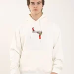 Unisex Baskılı Oversize Üç İplik Kapüşonlu Sweatshirt - Beyaz