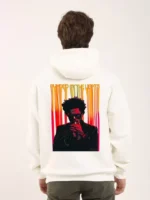 Unisex Baskılı Oversize Üç İplik Kapüşonlu Sweatshirt - Beyaz - Görsel 2