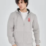 Unisex Baskılı Tam Fermuarlı Kapşonlu SweatShirt - Boyalı Gri