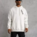 Unisex Kapşonlu Uzun Kol Baskılı Sweetshirt - Beyaz