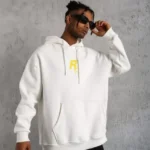 Unisex Kapşonlu Baskılı Sweetshirt - Beyaz