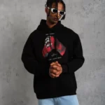 Erkek Eldiven Baskılı Kapüşonlu Sweat - Siyah