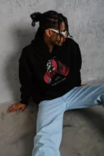 Erkek Eldiven Baskılı Kapüşonlu Sweat - Siyah - Görsel 3