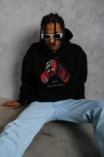 Erkek Eldiven Baskılı Kapüşonlu Sweat - Siyah - Görsel 4