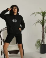 Unisex Sırt Baskılı Kapüşonlu Üç İplik Oversize Sweatshirt - Siyah - Görsel 3
