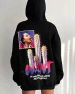 Baskılı Üç İplik Kapüşonlu Oversize Sweatshirt - Siyah - Görsel 2