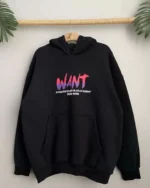 Baskılı Üç İplik Kapüşonlu Oversize Sweatshirt - Siyah - Görsel 3