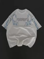 Unisex Bisiklet Yaka Baskılı Oversize T-Shirt - Beyaz - Görsel 4