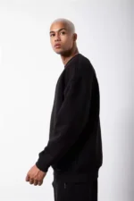 Unisex Biskilet Yaka Üç İplik SweatShirt - Siyah - Görsel 4