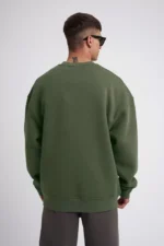 Unisex Biskilet Yaka Üç İplik SweatShirt - Haki - Görsel 2