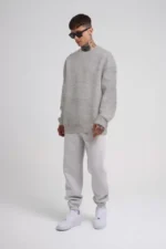 Unisex Biskilet Yaka Üç İplik SweatShirt - Gri - Görsel 2